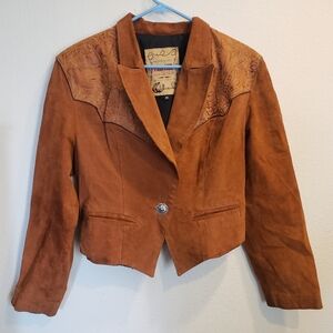 Vintage Genuine Leather Western Jacket Tooled Pigskin Lambskin Suede Women's M
